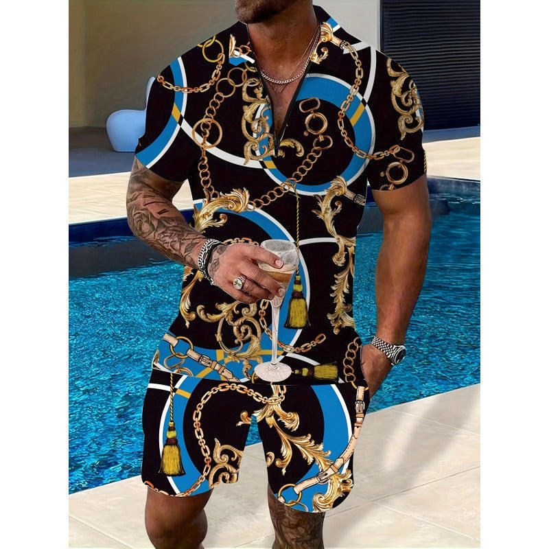 Two - piece Lapel Zipper Printed Leisure Sports - PratSN