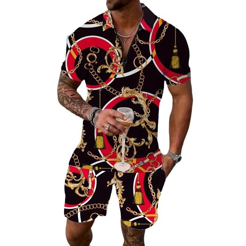 Two - piece Lapel Zipper Printed Leisure Sports - PratSN