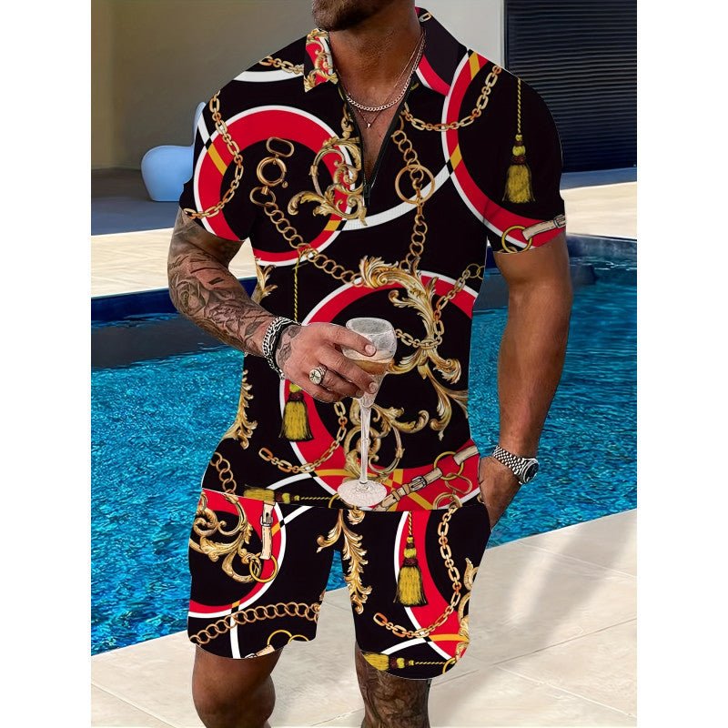 Two - piece Lapel Zipper Printed Leisure Sports - PratSN