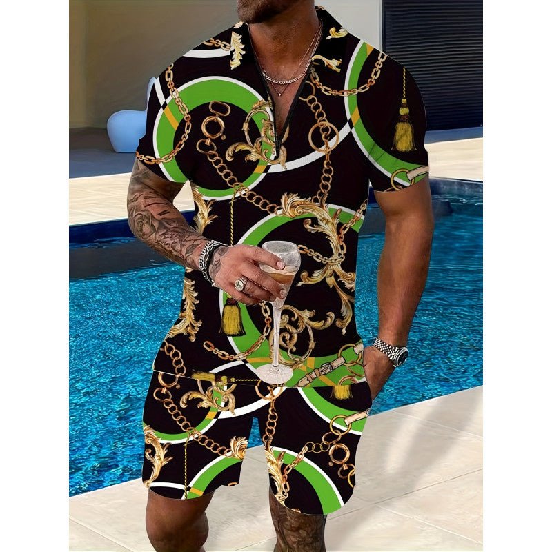 Two - piece Lapel Zipper Printed Leisure Sports - PratSN