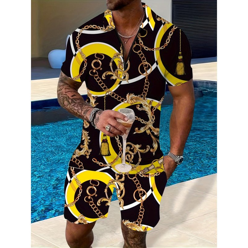 Two - piece Lapel Zipper Printed Leisure Sports - PratSN