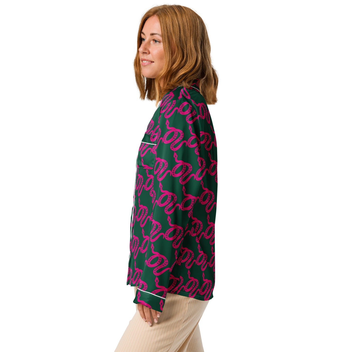 Unique Women’s Sleepwear - All - Over Print Long Sleeve Pajama Top - PratSN