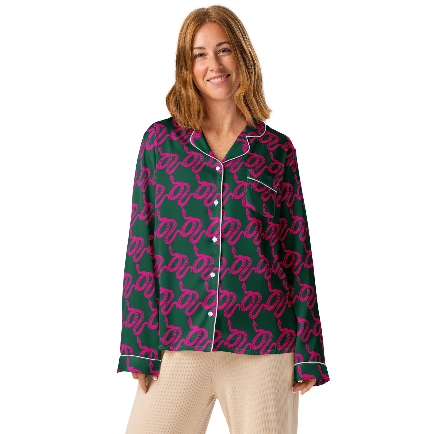 Unique Women’s Sleepwear - All - Over Print Long Sleeve Pajama Top - PratSN