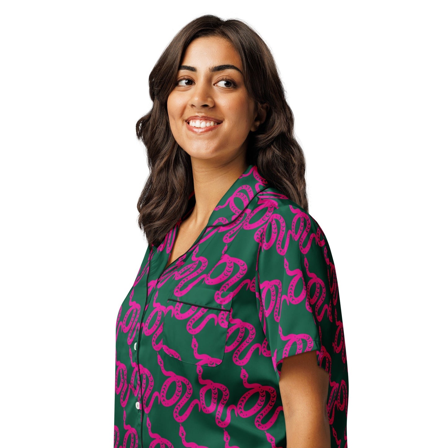 Unique Women’s Sleepwear - All - over print women’s short sleeve pajama top - PratSN