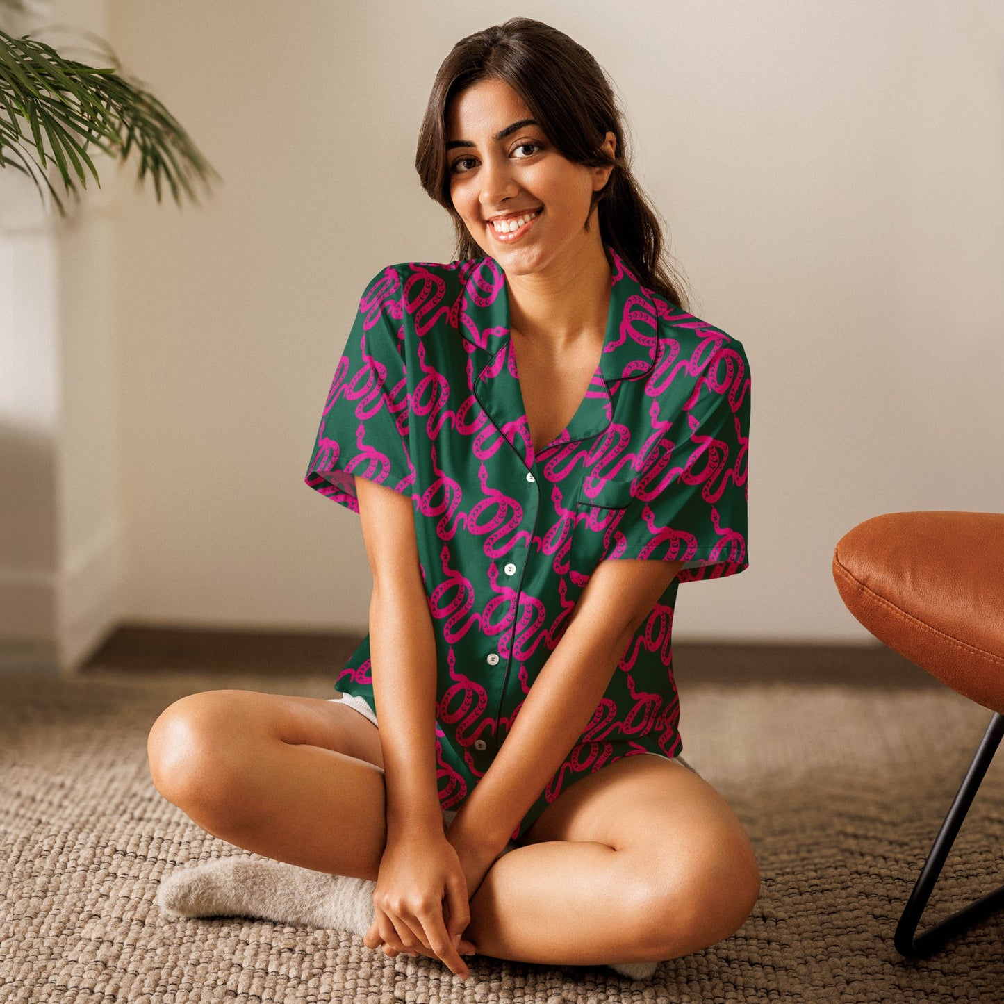 Unique Women’s Sleepwear - All - over print women’s short sleeve pajama top - PratSN