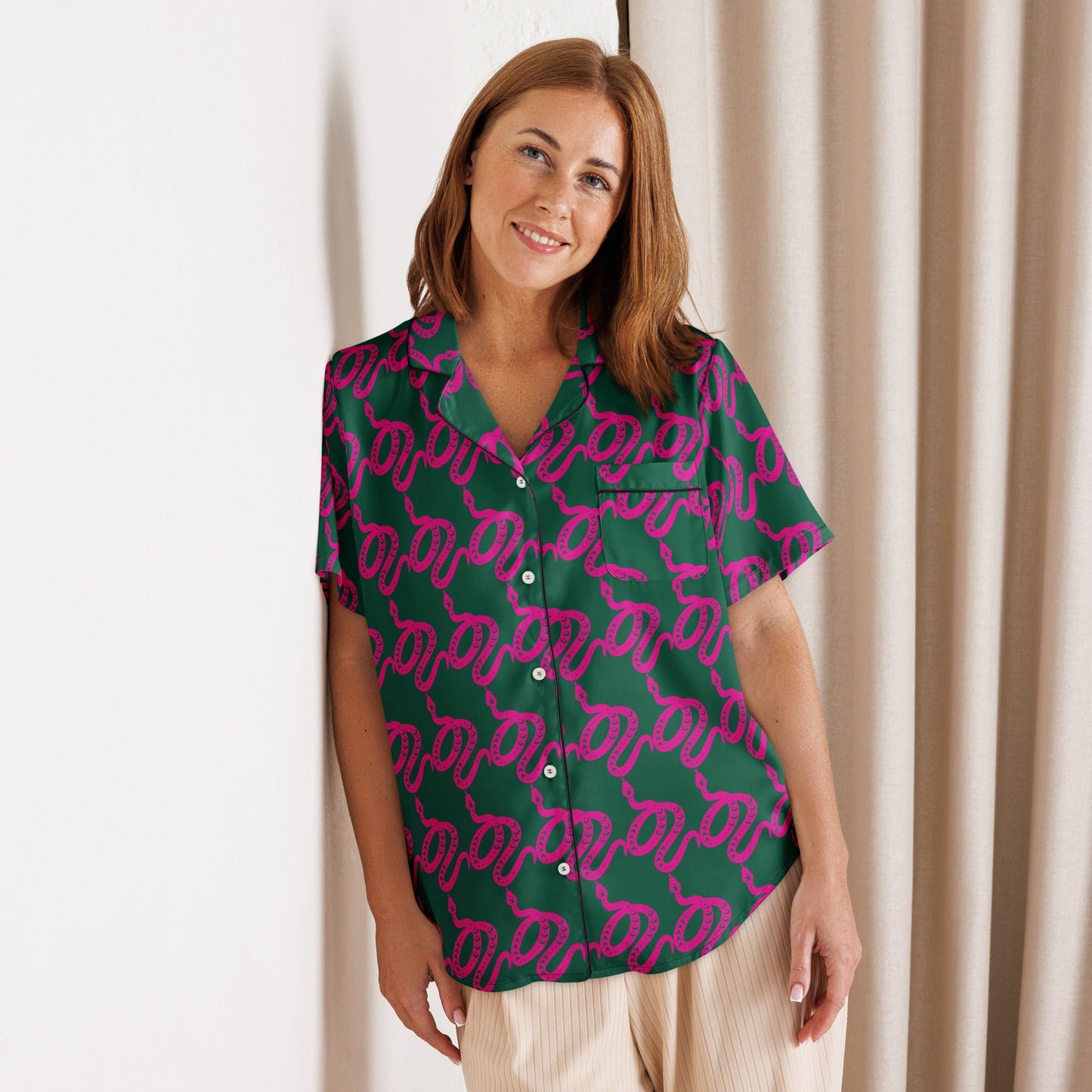 Unique Women’s Sleepwear - All - over print women’s short sleeve pajama top - PratSN