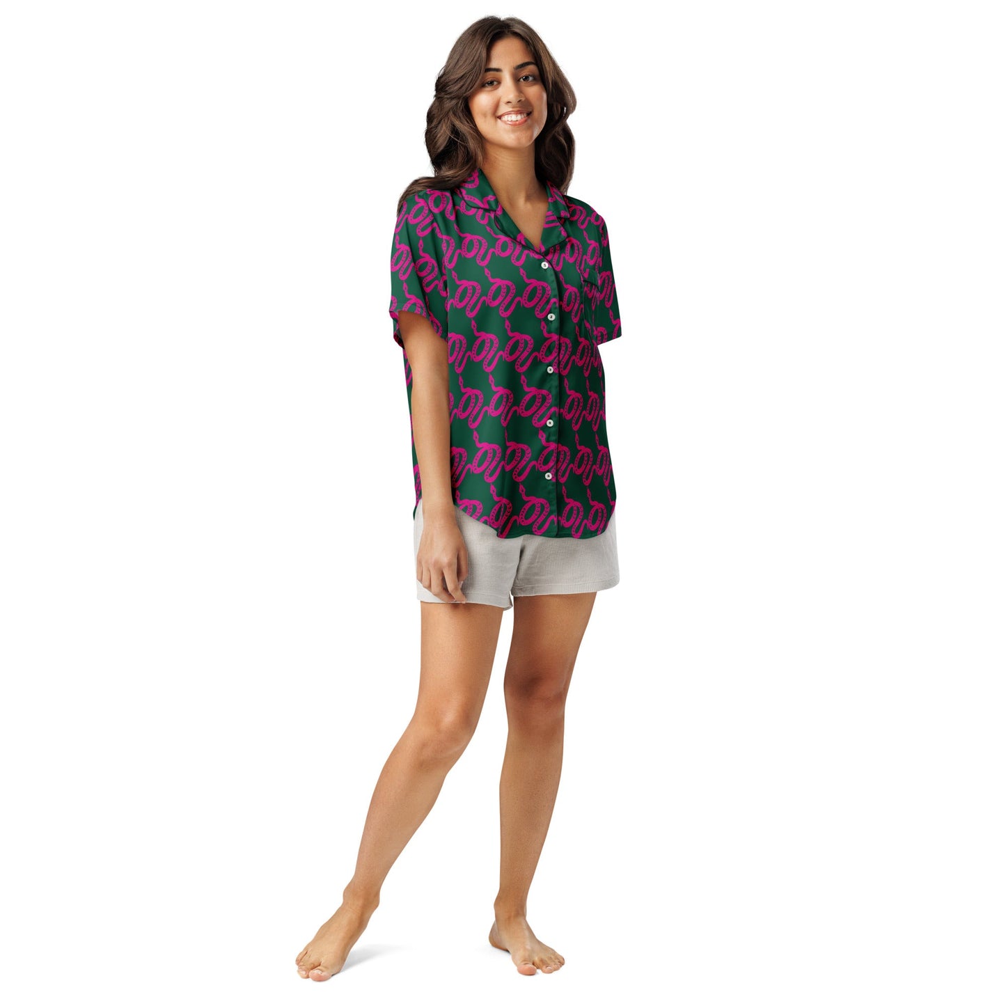 Unique Women’s Sleepwear - All - over print women’s short sleeve pajama top - PratSN