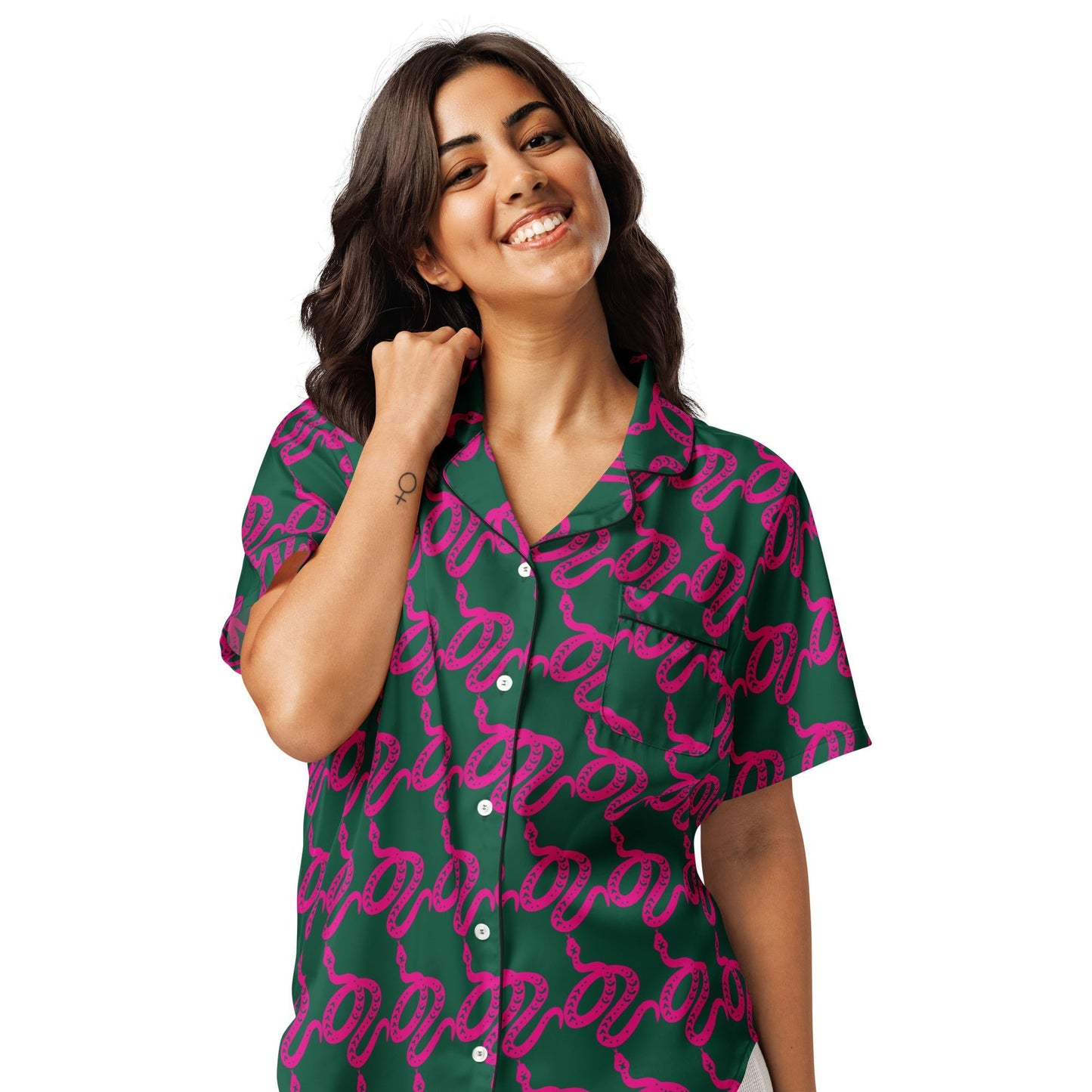 Unique Women’s Sleepwear - All - over print women’s short sleeve pajama top - PratSN