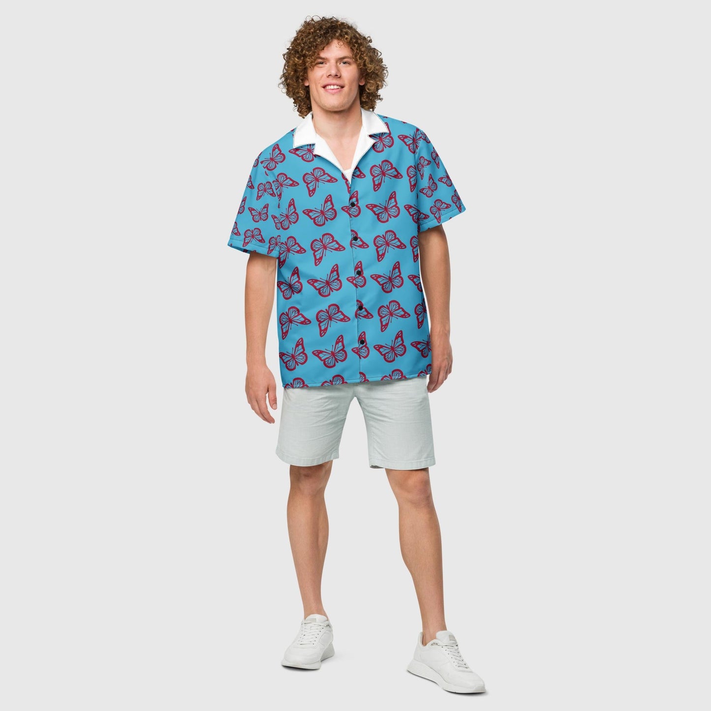 Unisex button shirt, Butterfly Pattern, Summer Sky Color Unsex button Shirt, Button Shirt for Summer and spring - PratSN