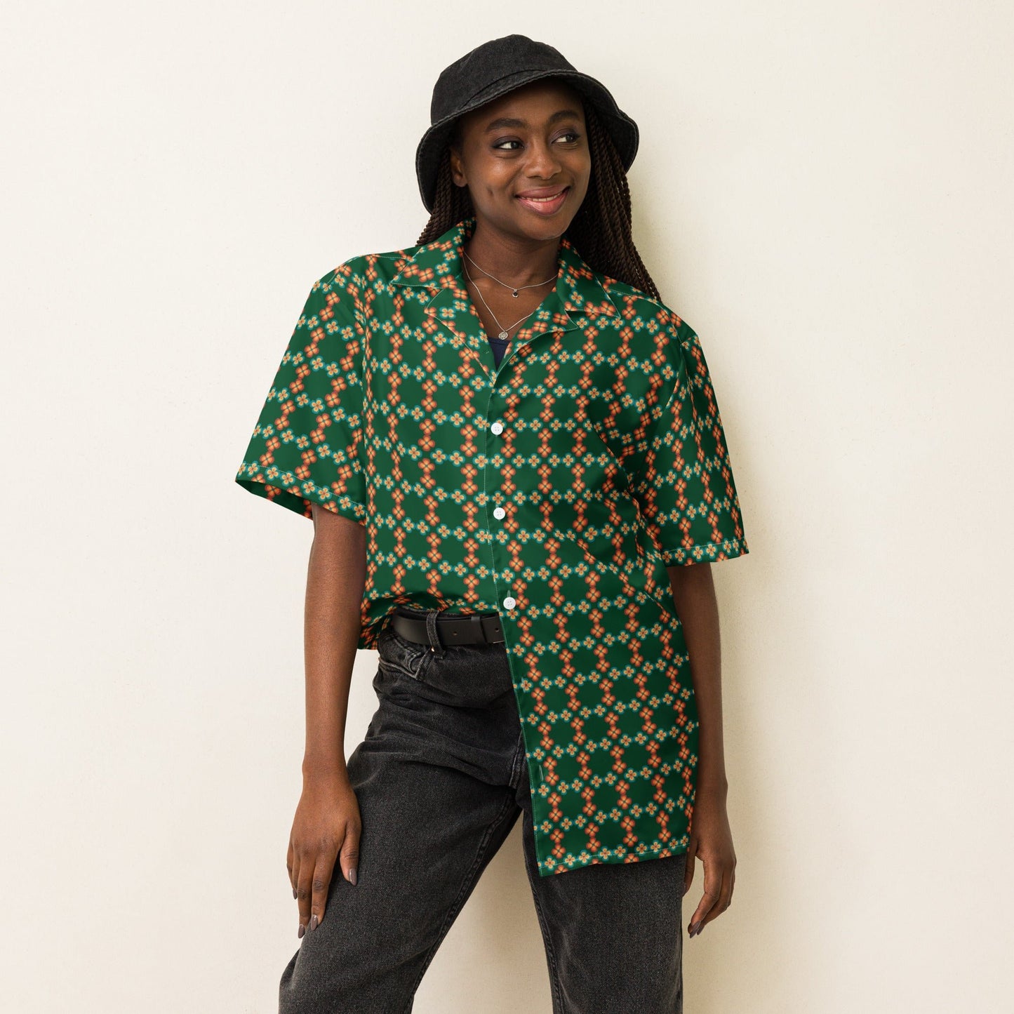 Unisex button shirt, Flora lForest Green Summer Shirt, Unisex Beach Shirt, Casual Shirt, Short Sleeve button Down shirt - PratSN
