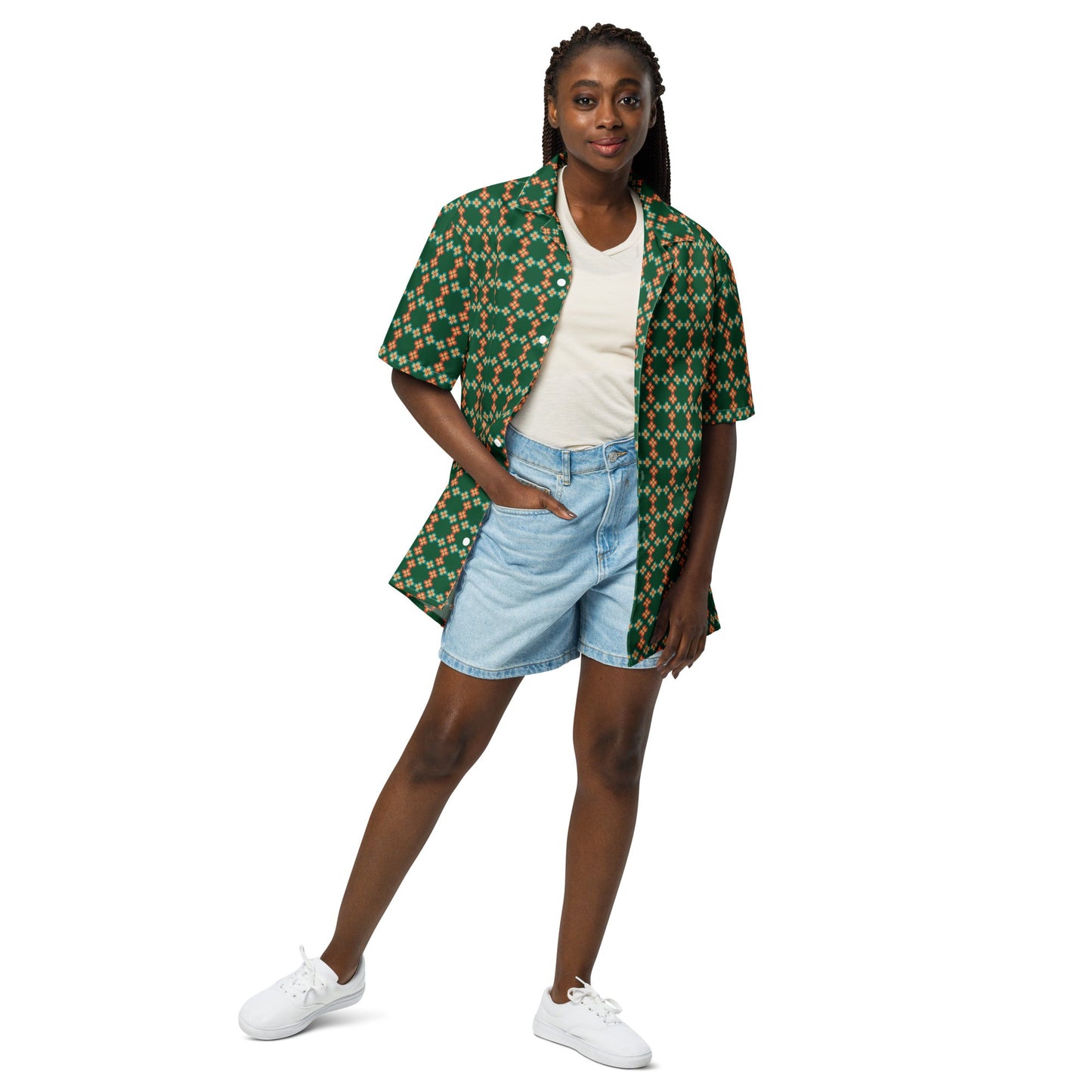 Unisex button shirt, Flora lForest Green Summer Shirt, Unisex Beach Shirt, Casual Shirt, Short Sleeve button Down shirt - PratSN