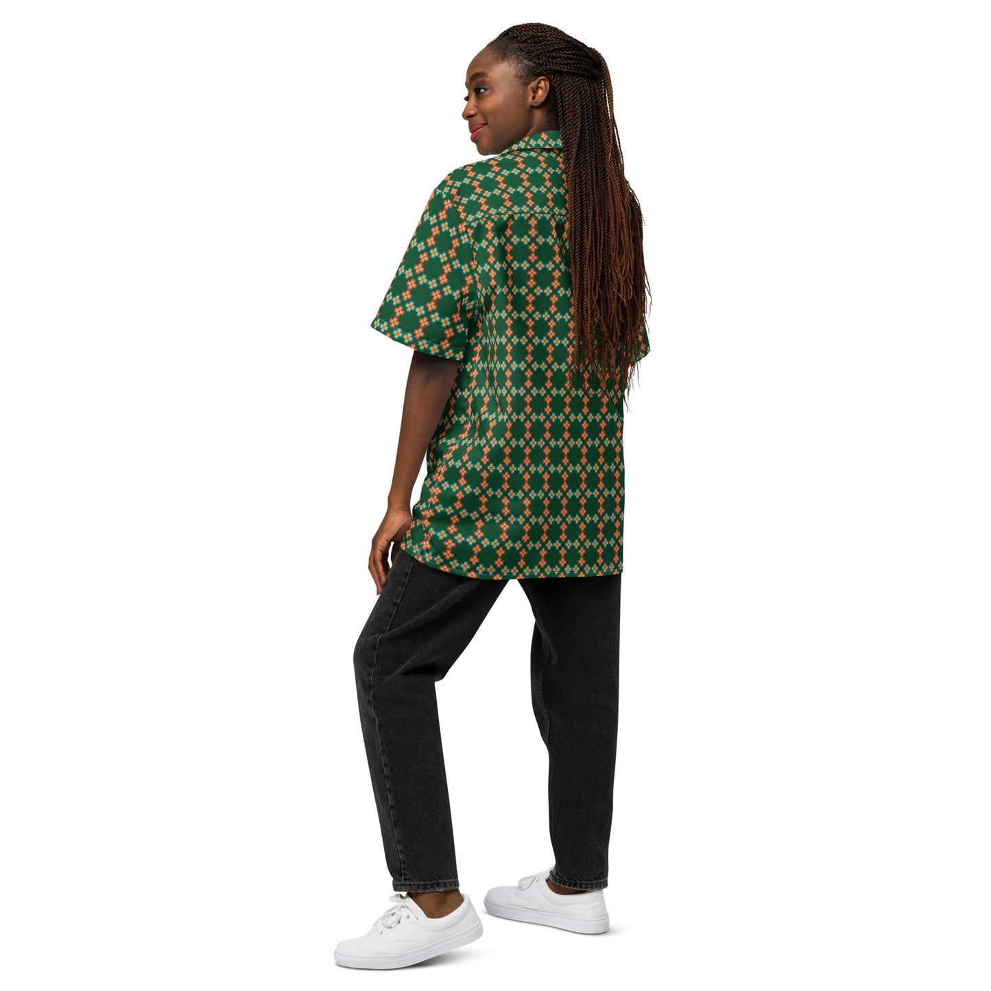 Unisex button shirt, Flora lForest Green Summer Shirt, Unisex Beach Shirt, Casual Shirt, Short Sleeve button Down shirt - PratSN
