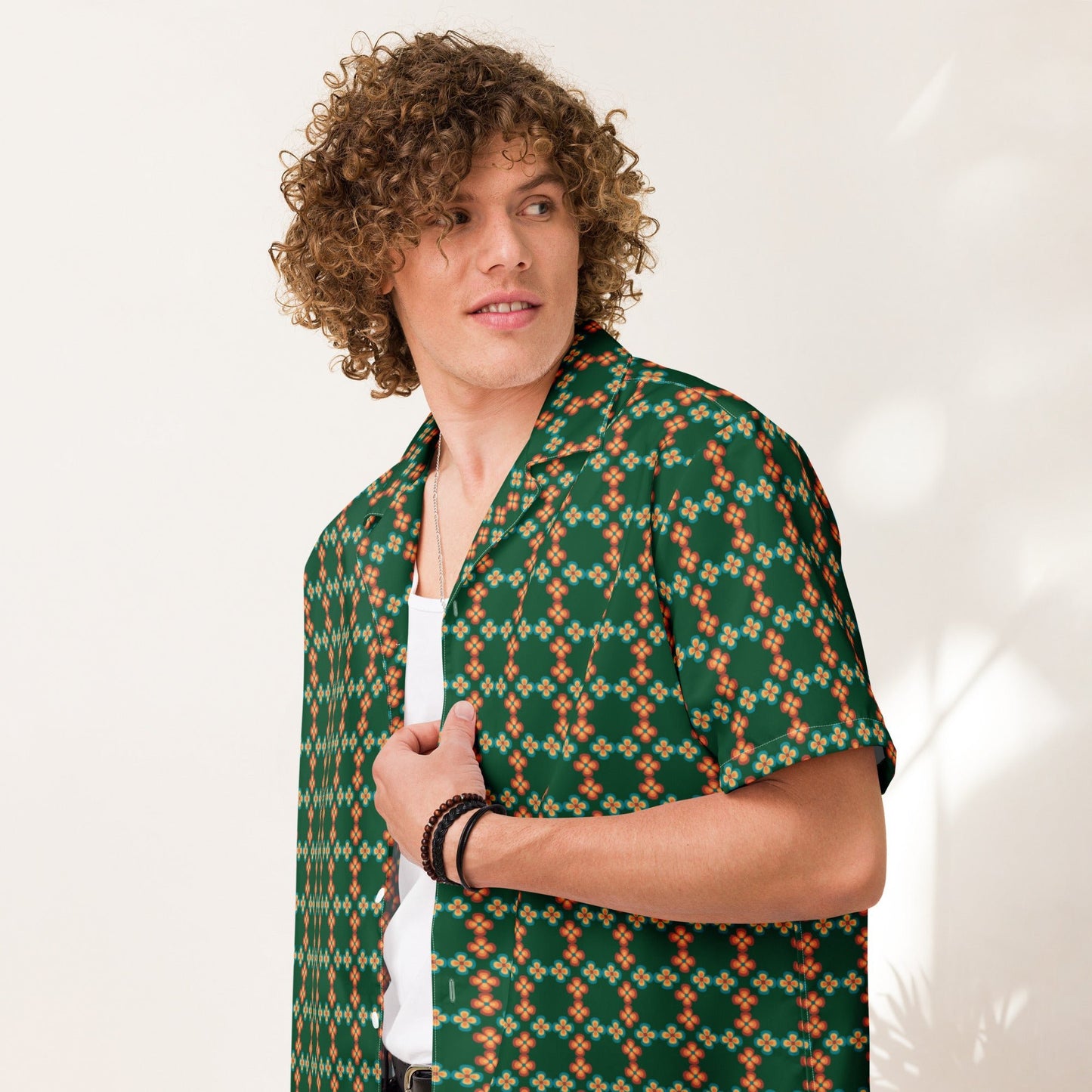 Unisex button shirt, Flora lForest Green Summer Shirt, Unisex Beach Shirt, Casual Shirt, Short Sleeve button Down shirt - PratSN