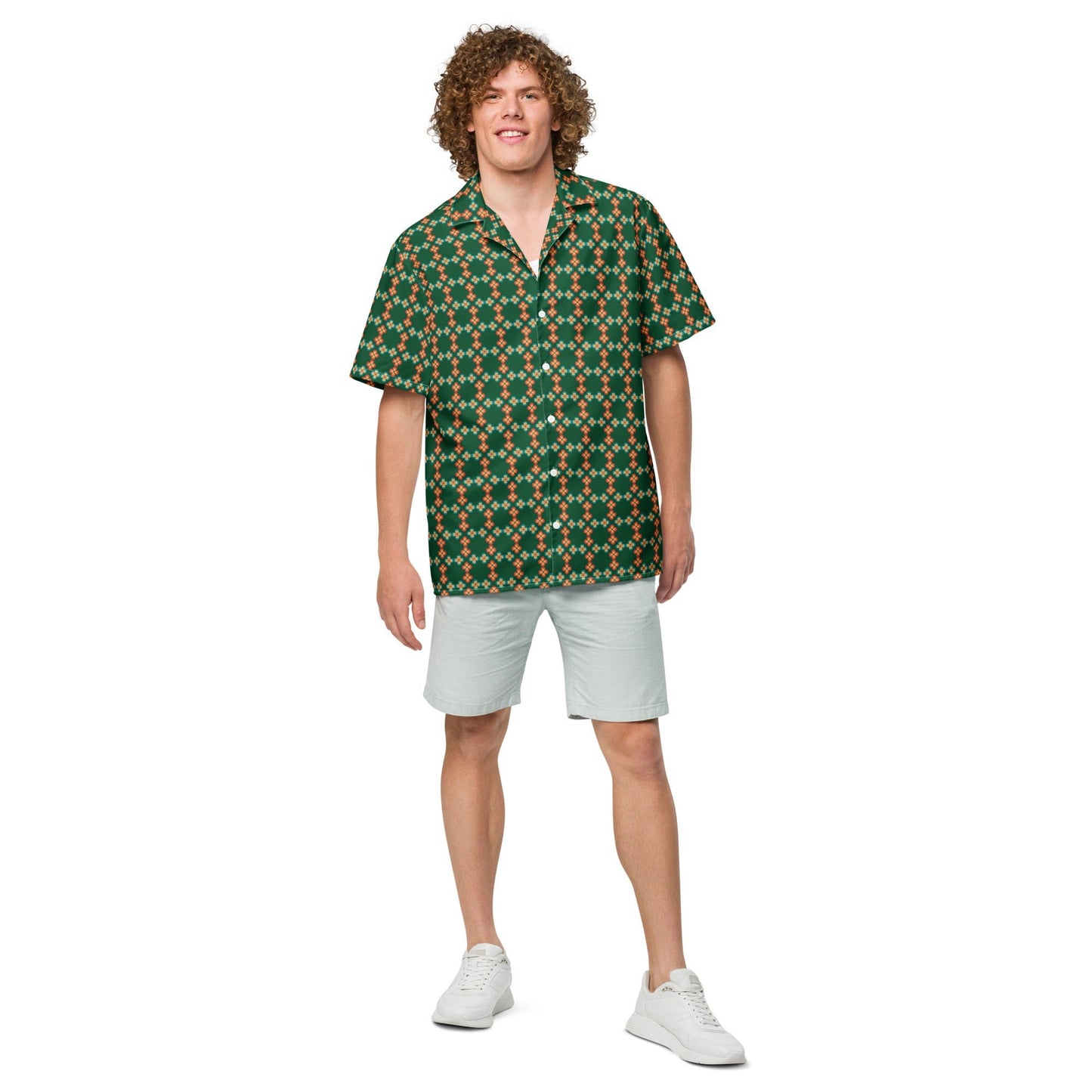 Unisex button shirt, Flora lForest Green Summer Shirt, Unisex Beach Shirt, Casual Shirt, Short Sleeve button Down shirt - PratSN