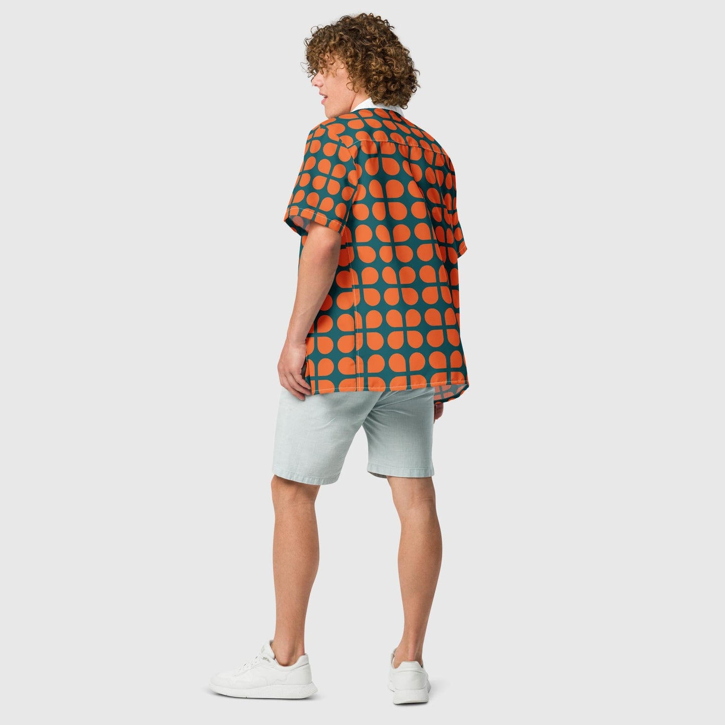 Unisex button shirt, Geometric Pattern, Orange and Sherpa Blue Button Shirt, Summer and Spring Unsex button shirt - PratSN
