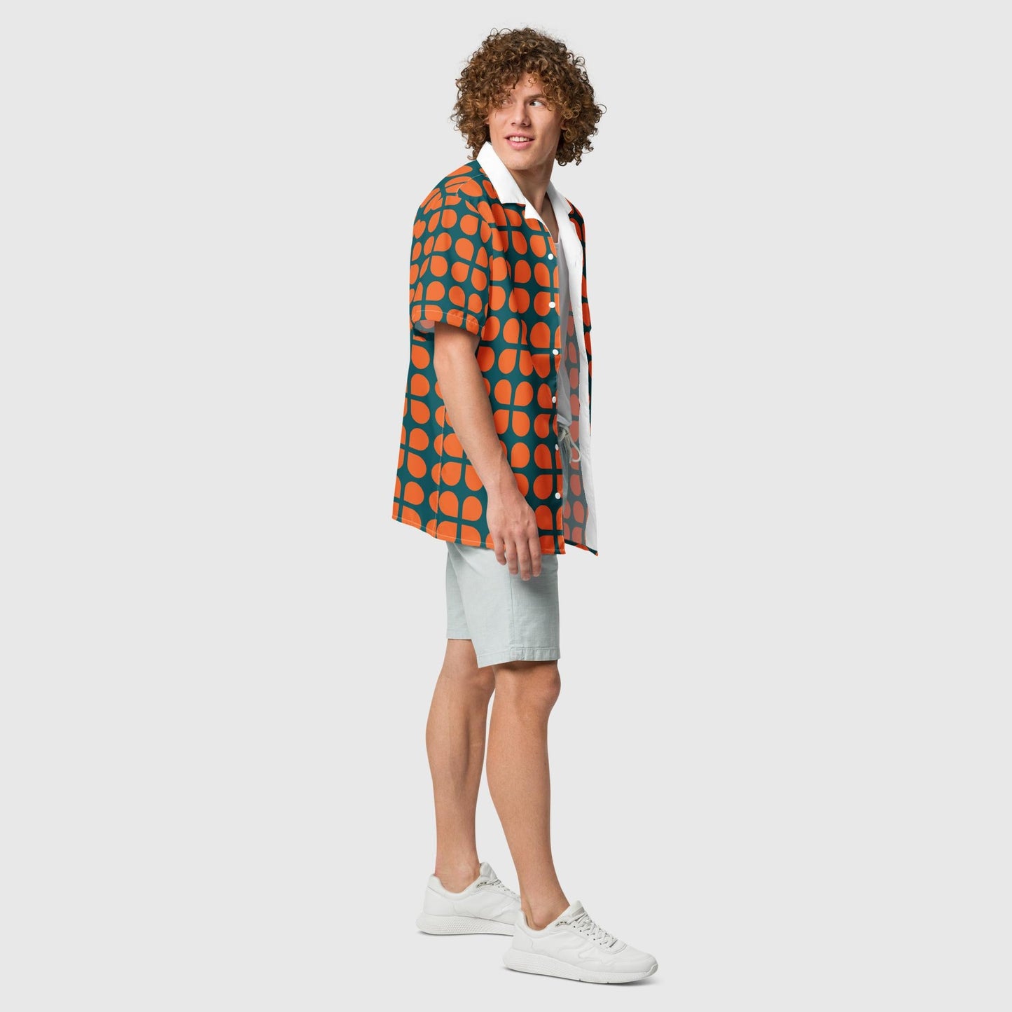 Unisex button shirt, Geometric Pattern, Orange and Sherpa Blue Button Shirt, Summer and Spring Unsex button shirt - PratSN