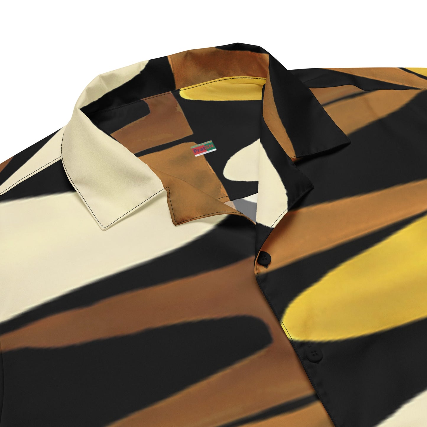 Unisex Button Shirt in Black Yellow Brown - Geometric Pattern - PratSN