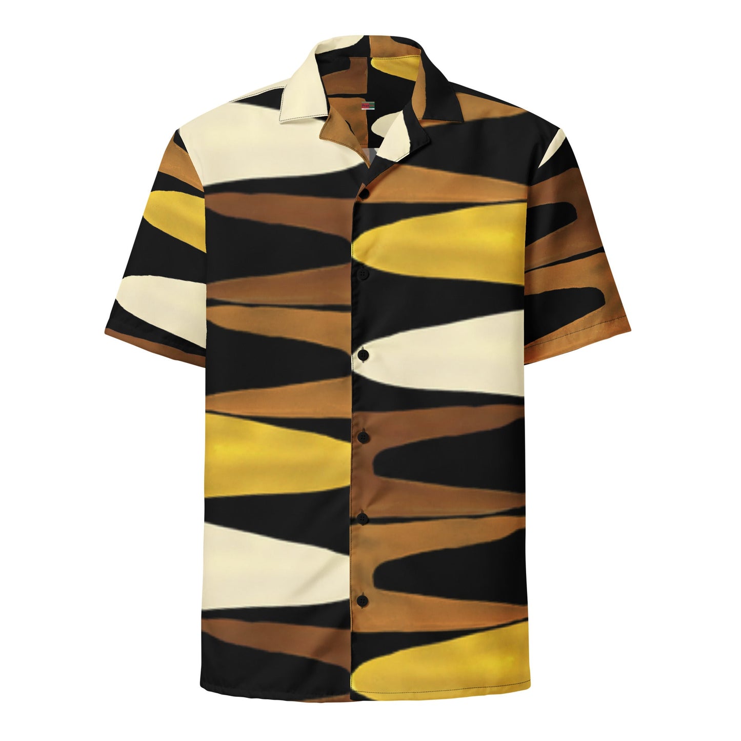 Unisex Button Shirt in Black Yellow Brown - Geometric Pattern - PratSN