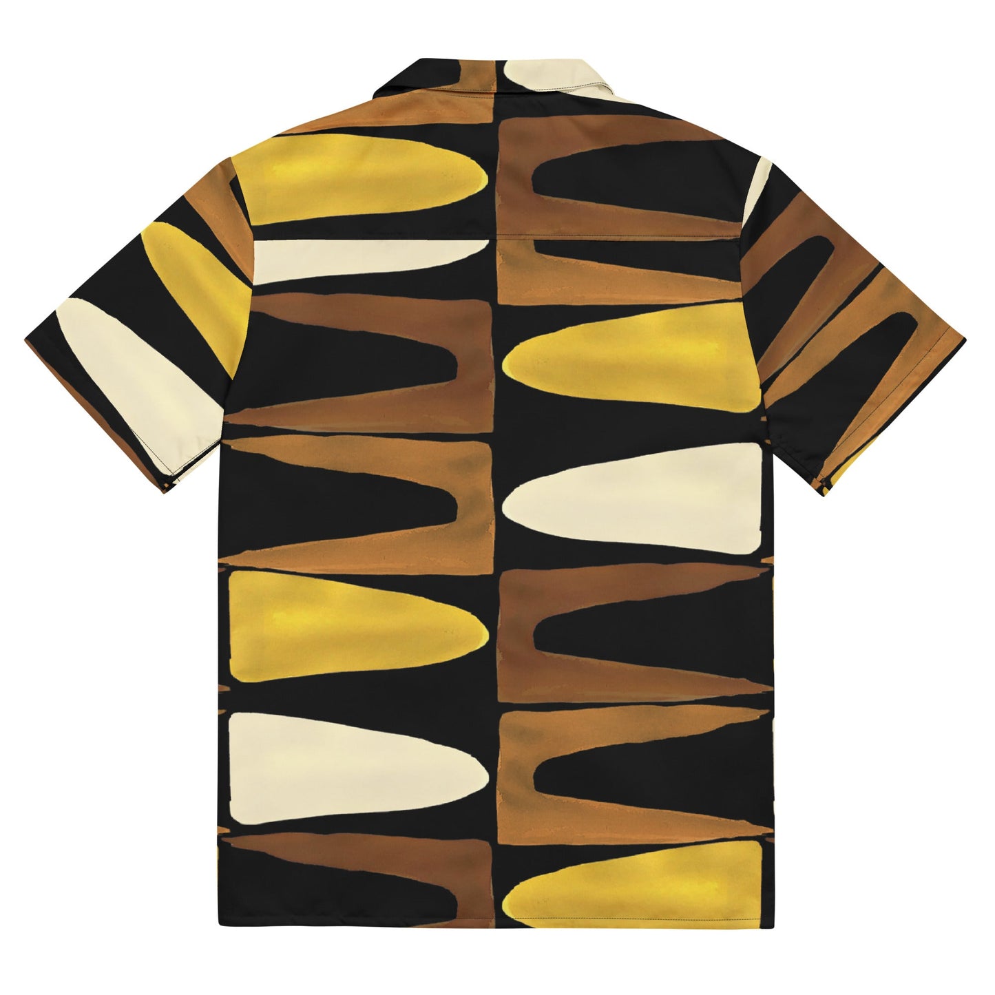 Unisex Button Shirt in Black Yellow Brown - Geometric Pattern - PratSN