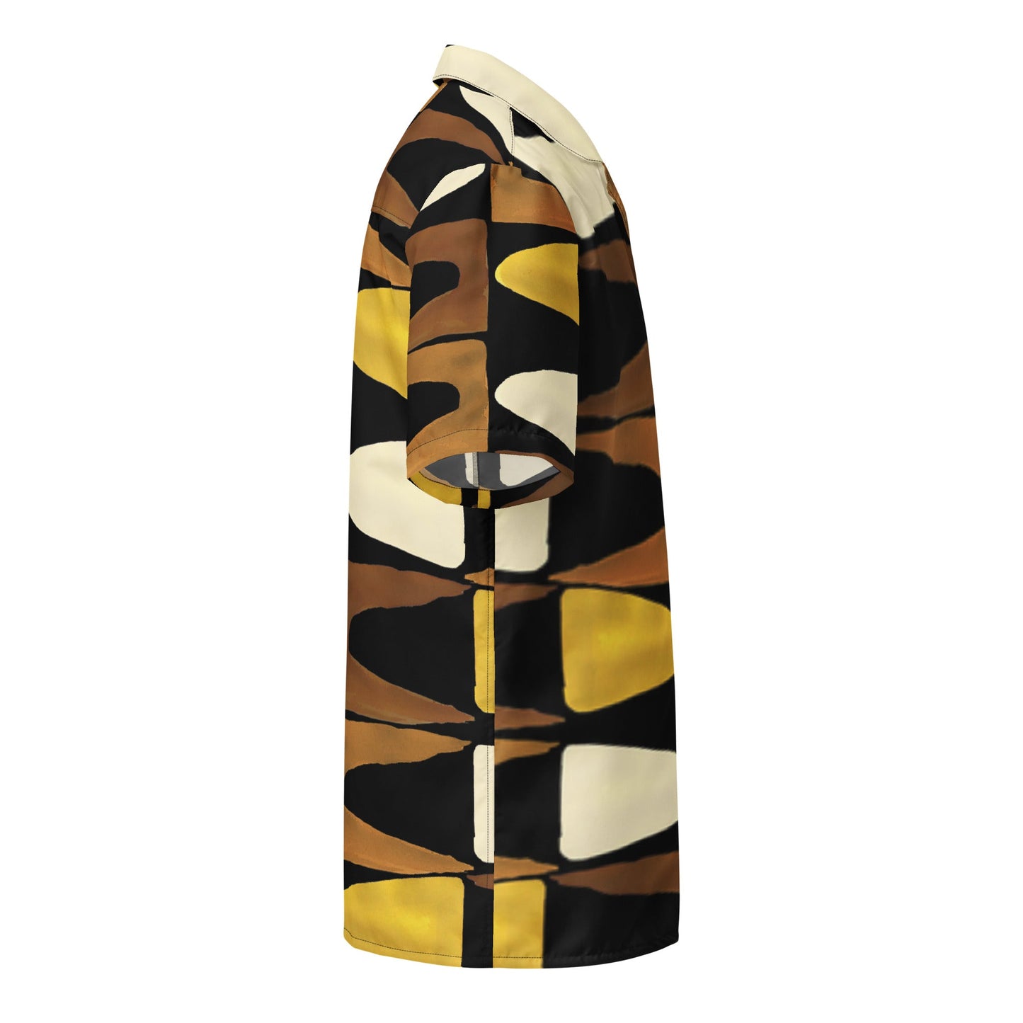 Unisex Button Shirt in Black Yellow Brown - Geometric Pattern - PratSN