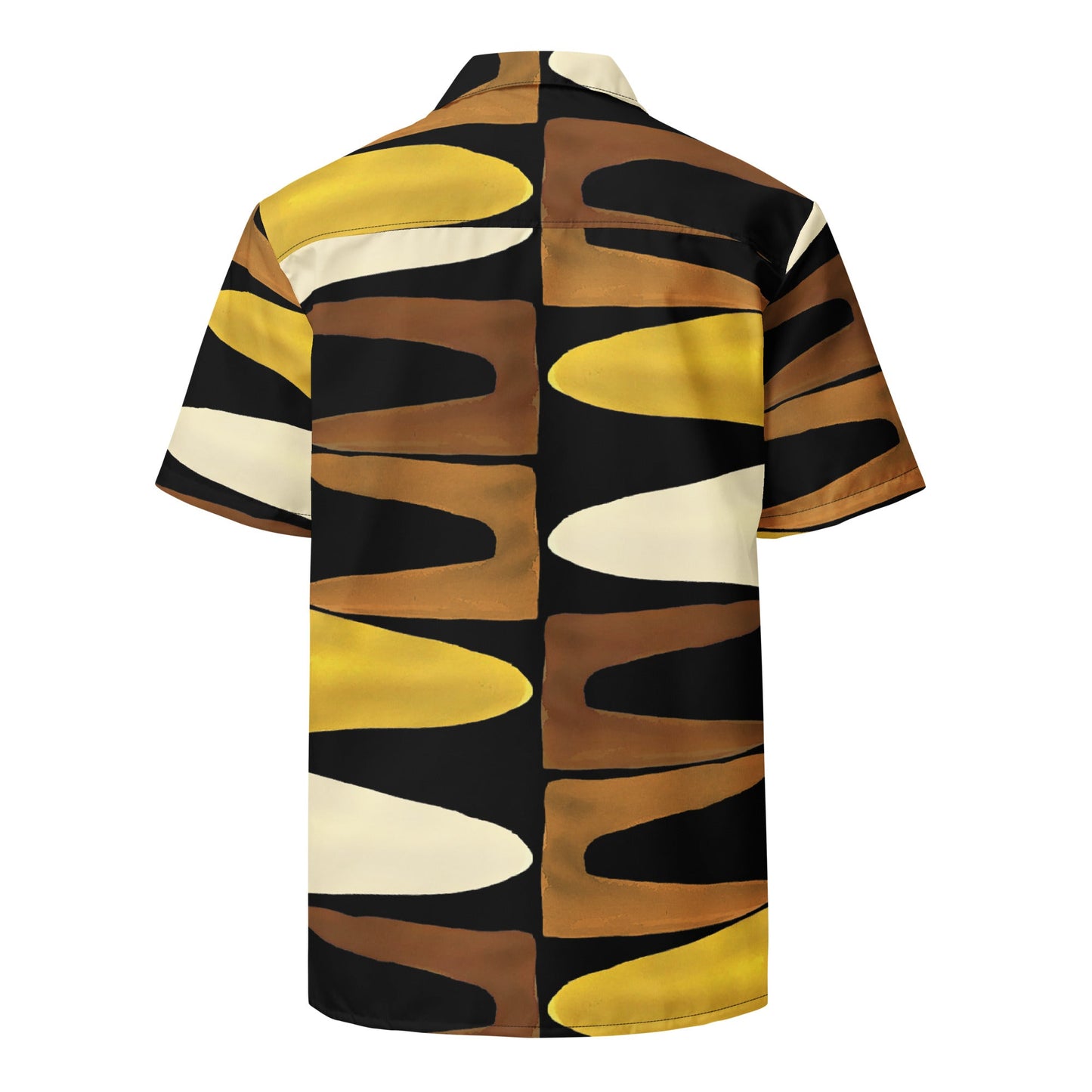 Unisex Button Shirt in Black Yellow Brown - Geometric Pattern - PratSN