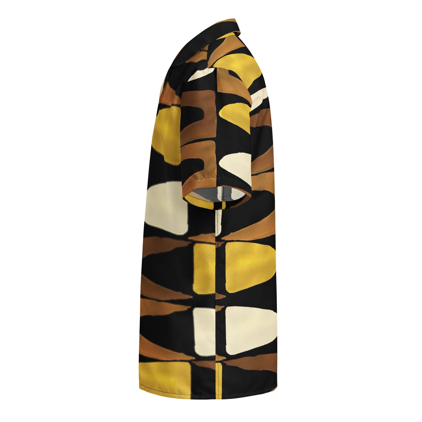 Unisex Button Shirt in Black Yellow Brown - Geometric Pattern - PratSN