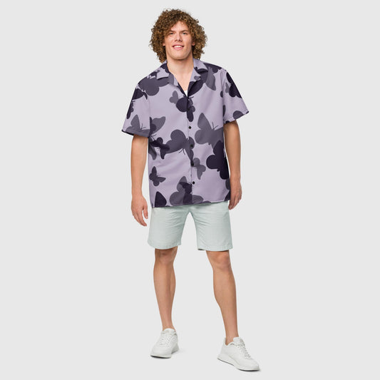 Unisex button shirt, Light Lavender color Unisex button shirt, Butterfly Pattern, Unsex button Shirt, Button Shirt for Summer and spring - PratSN