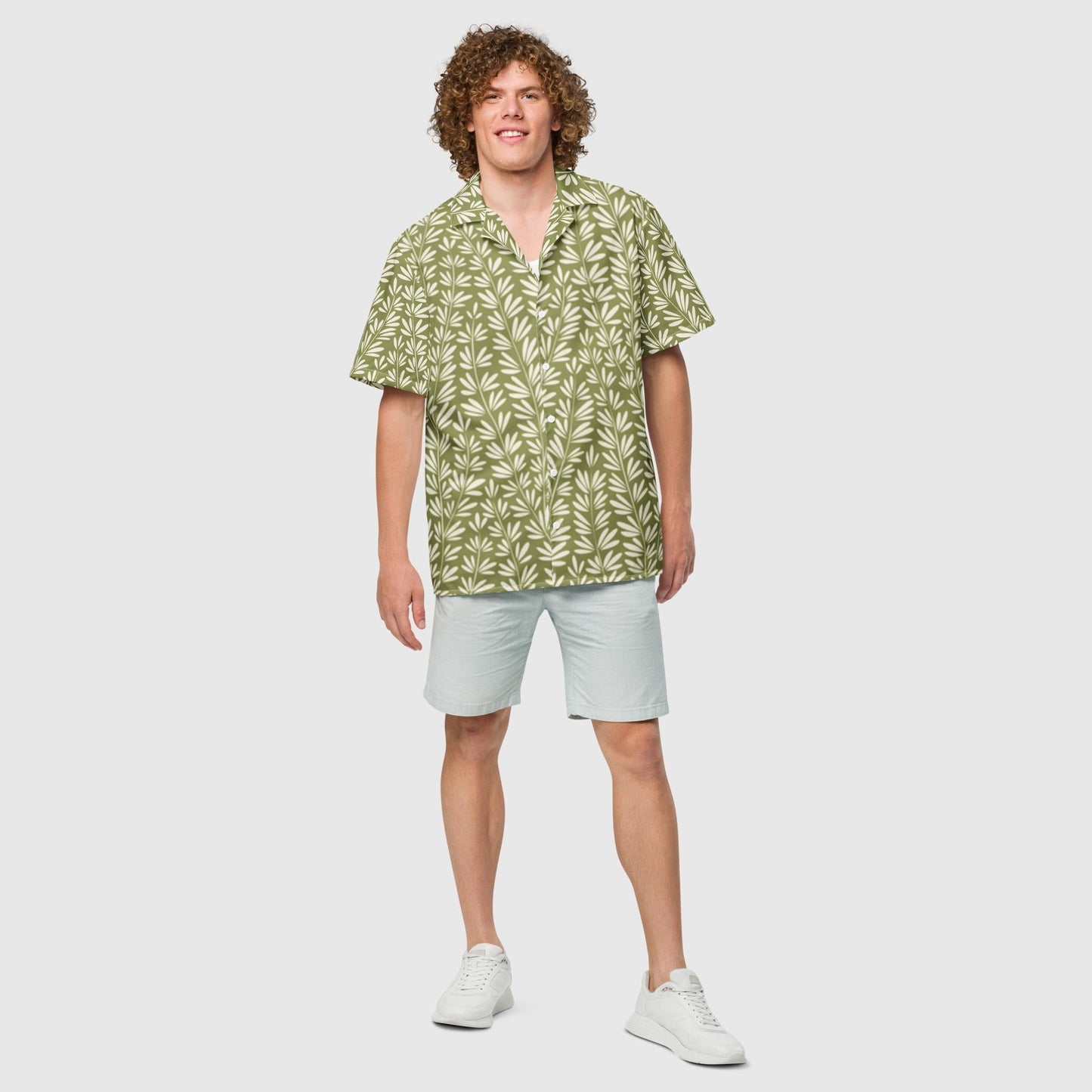 Unisex button shirt, light olive green color Button Shirt, Floral Summer Shirt, Unsex Beach Shirt, Casual Shirt, Short Sleeve button Down shirt - PratSN