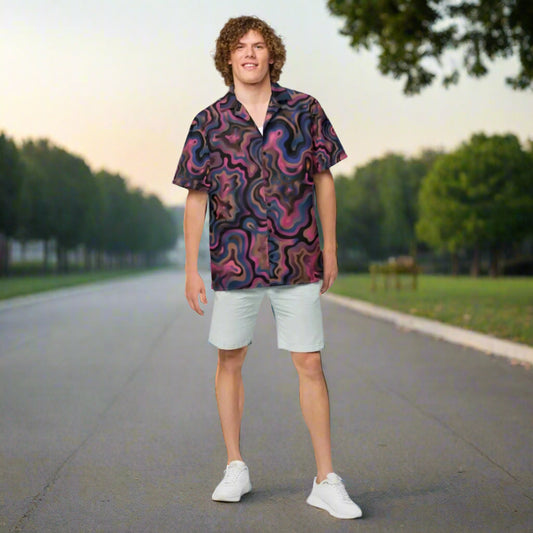 Unisex button shirt, Purple Liquid Abstract Pattern, Shirt for Men, Unisex Summer beach shirt Casual Short Sleeve Shirts - PratSN