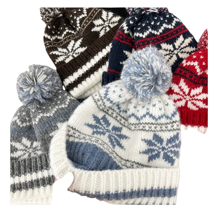 Unisex Couple Autumn and Winter Thick Warm Christmas Snowflake Stripes Sleeve Cap - PratSN