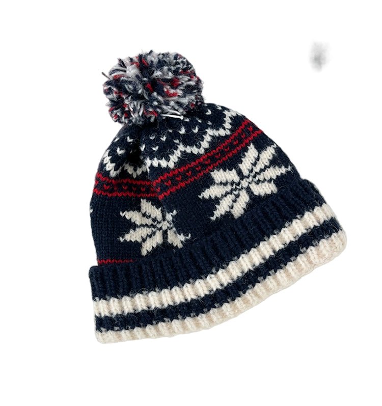 Unisex Couple Autumn and Winter Thick Warm Christmas Snowflake Stripes Sleeve Cap - PratSN