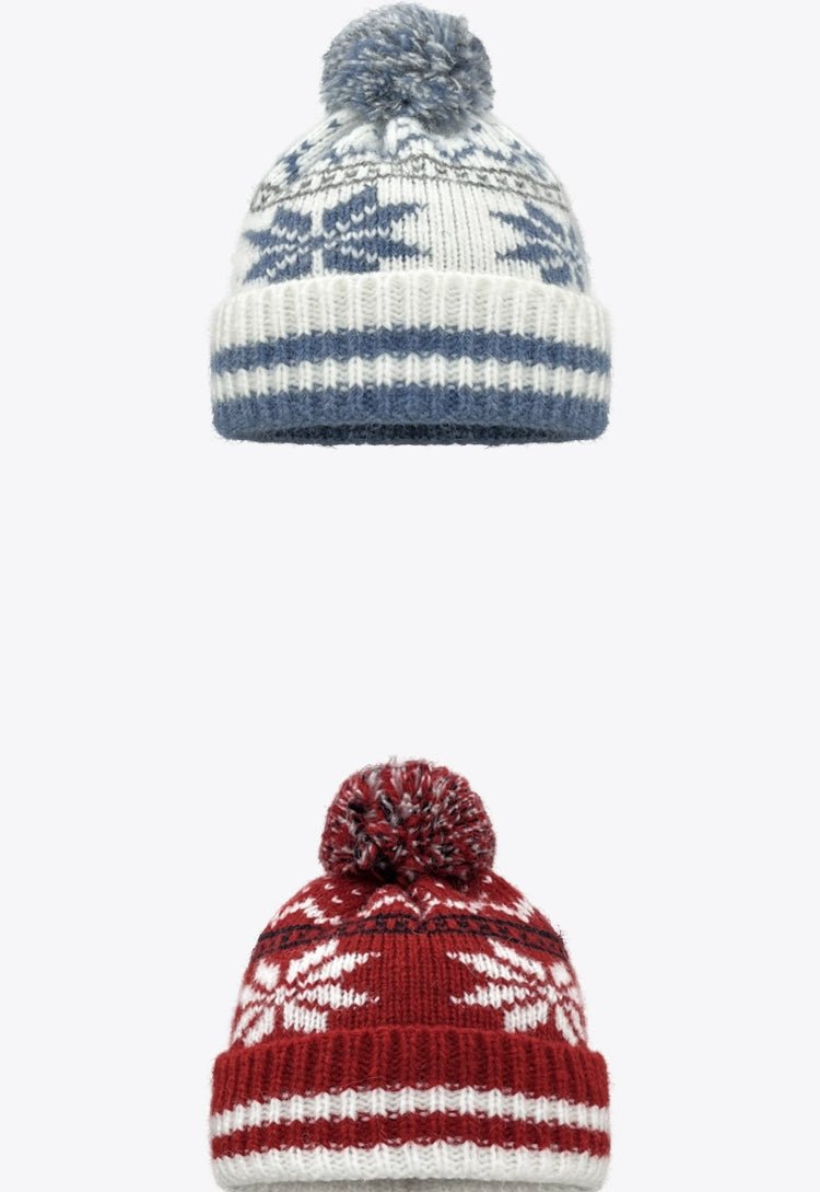 Unisex Couple Autumn and Winter Thick Warm Christmas Snowflake Stripes Sleeve Cap - PratSN