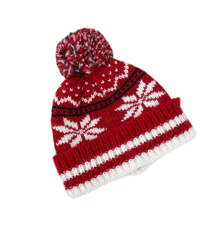 Unisex Couple Autumn and Winter Thick Warm Christmas Snowflake Stripes Sleeve Cap - PratSN