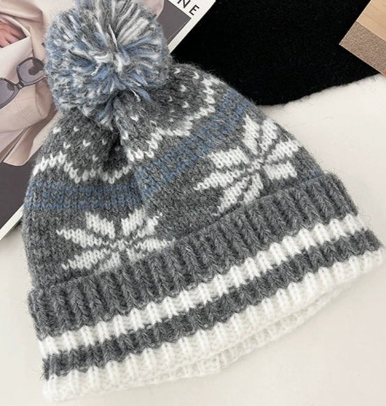 Unisex Couple Autumn and Winter Thick Warm Christmas Snowflake Stripes Sleeve Cap - PratSN