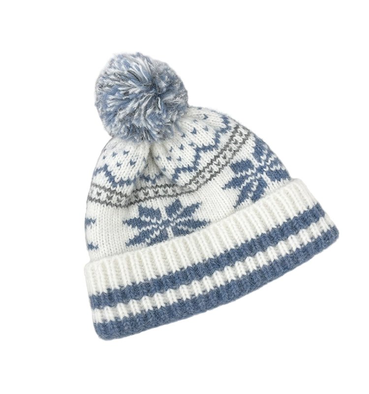 Unisex Couple Autumn and Winter Thick Warm Christmas Snowflake Stripes Sleeve Cap - PratSN