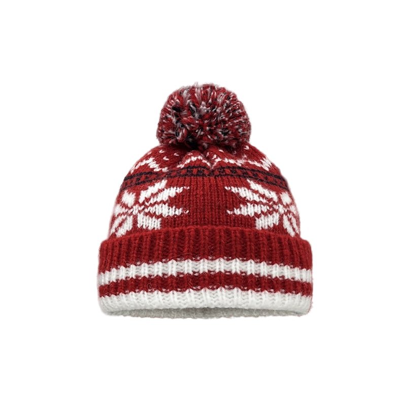 Unisex Couple Autumn and Winter Thick Warm Christmas Snowflake Stripes Sleeve Cap - PratSN