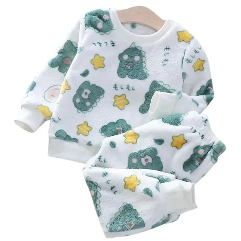 Unisex Kids Velvet Super Soft Pajamas Sets for Kids Boys Girls Long Sleeves Pants Lazy Children Sleepwear Sets Solid Nightwear Suits - PratSN