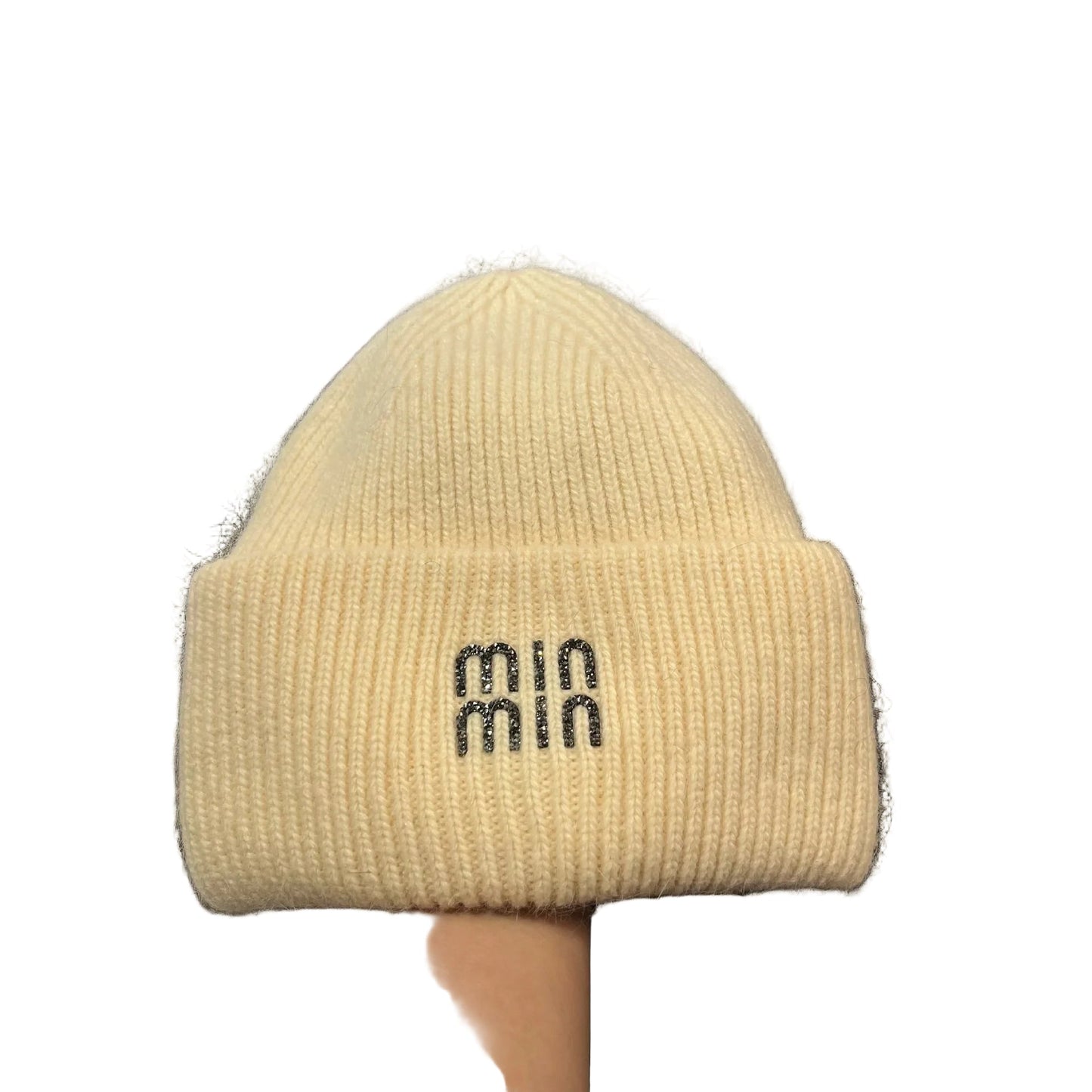 Unisex Luxury rhinestone Letters Fashion Winter hats for men and women Real rabbit fur wool Skullies Beanies Knit hats for men and wome - PratSN