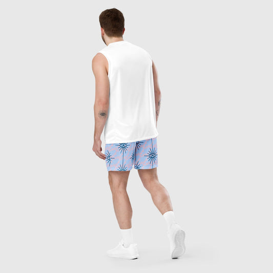 Unisex mesh shorts, Breathable and trendy Activewear, basketball Shorts, Summer beach Shorts, Athletic shorts, Blue Background Evil Eye - PratSN