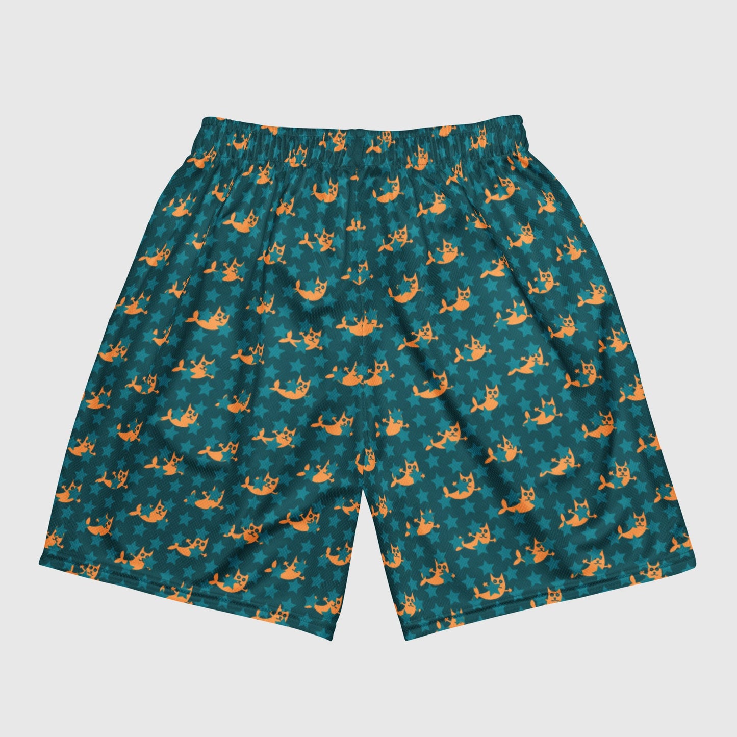 Unisex mesh shorts, Cat - Fish Monster Pattern and Sherpa Blue Color Shorts, Casual Summer Shorts, Basketball Shorts lightweight - PratSN