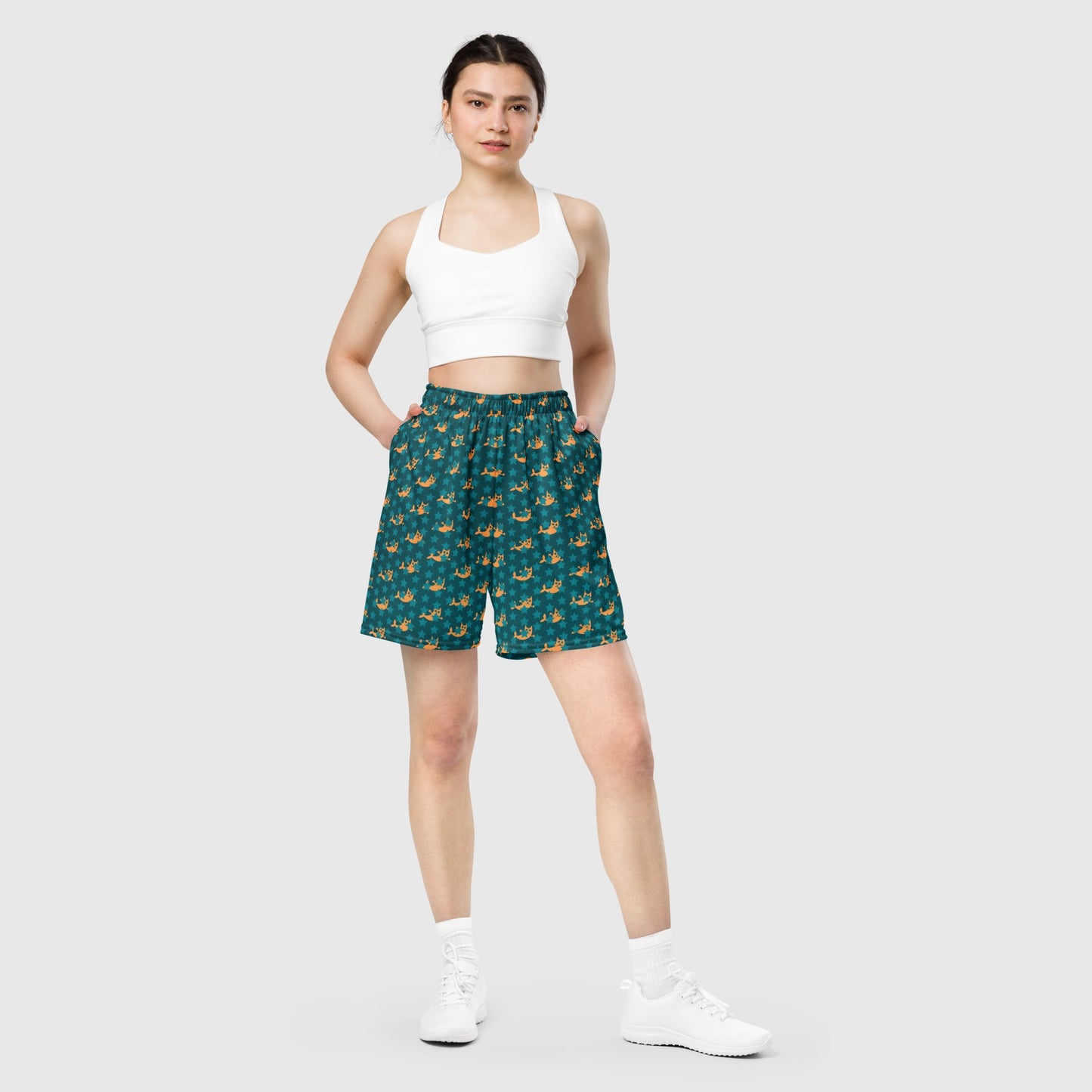Unisex mesh shorts, Cat - Fish Monster Pattern and Sherpa Blue Color Shorts, Casual Summer Shorts, Basketball Shorts lightweight - PratSN