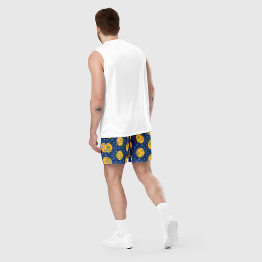 Unisex mesh shorts, Dark Cerulean and yellow, Running and Basketball shorts Casual Workout Athletic Mesh Shorts - PratSN