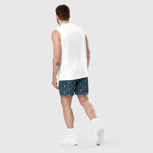 Unisex mesh shorts, Geometric Pattern Navy Shorts, Basketball Shorts, Casual Shorts, Workout Shorts, Summer Shorts, Athletic Shorts - PratSN