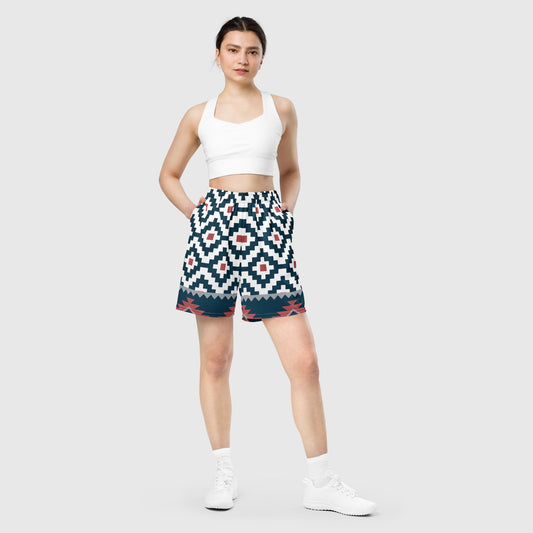 Unisex mesh shorts, White - brick red - dark green Mesh shorts, Geometric pattern, Workout Shorts, Gym Yoga shorts, Mesh shorts for Men, Mesh Shorts for women, Men's Athletic Shorts - PratSN