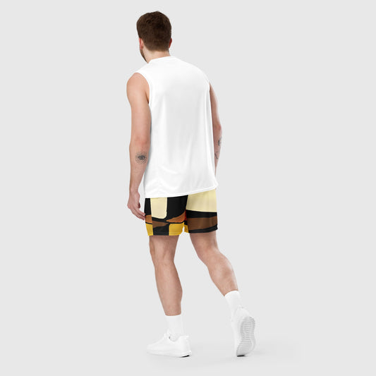 Unisex mesh shorts, Yellow - black - white Mesh shorts, Geometric pattern, Workout Shorts, Gym Yoga shorts, Mesh shorts for Men, Mesh Shorts for women, Men's Athletic Shorts - PratSN