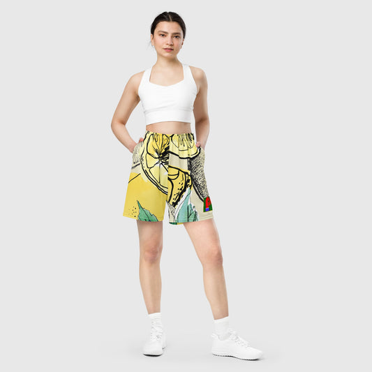 Unisex mesh shorts, Yellow - green - black Mesh shorts, Floral pattern, Workout Shorts, Gym Yoga shorts, Mesh shorts for Men, Mesh Shorts for women, Women mesh shorts, Men's Athletic Shorts - PratSN