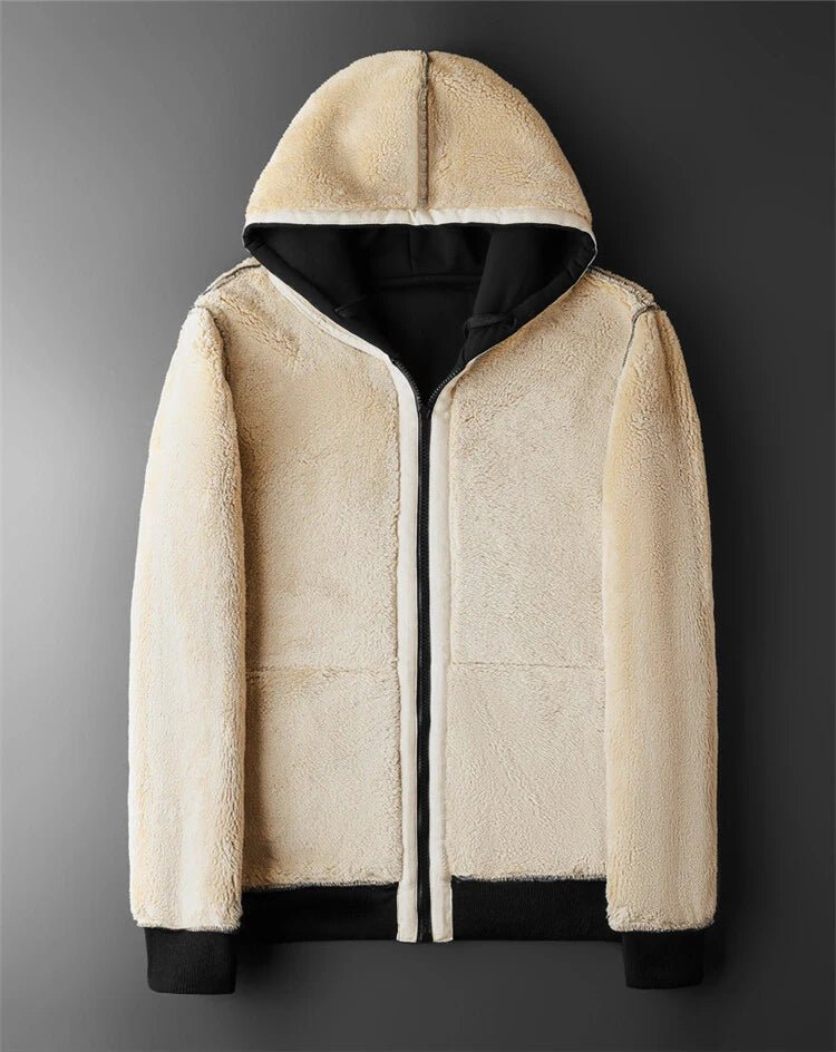 Unisex Winter Lambs wool Coats Thicken Warm Jackets Long Sleeve Zipper Hoodies Casual Sports Fleece Black Coat Hooded - PratSN