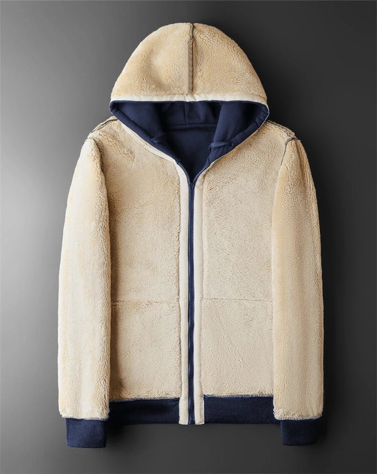 Unisex Winter Lambs wool Coats Thicken Warm Jackets Long Sleeve Zipper Hoodies Casual Sports Fleece Black Coat Hooded - PratSN