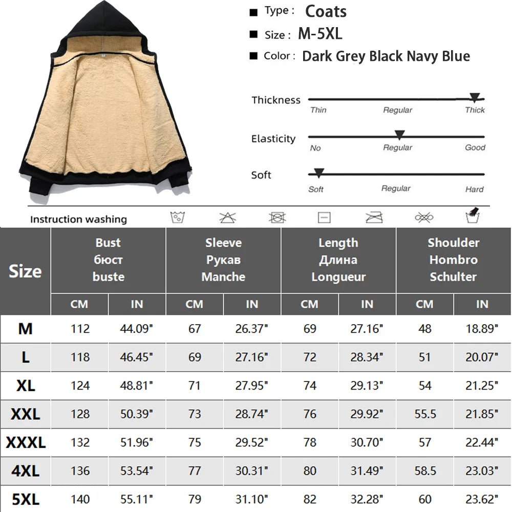 Unisex Winter Lambs wool Coats Thicken Warm Jackets Long Sleeve Zipper Hoodies Casual Sports Fleece Black Coat Hooded - PratSN