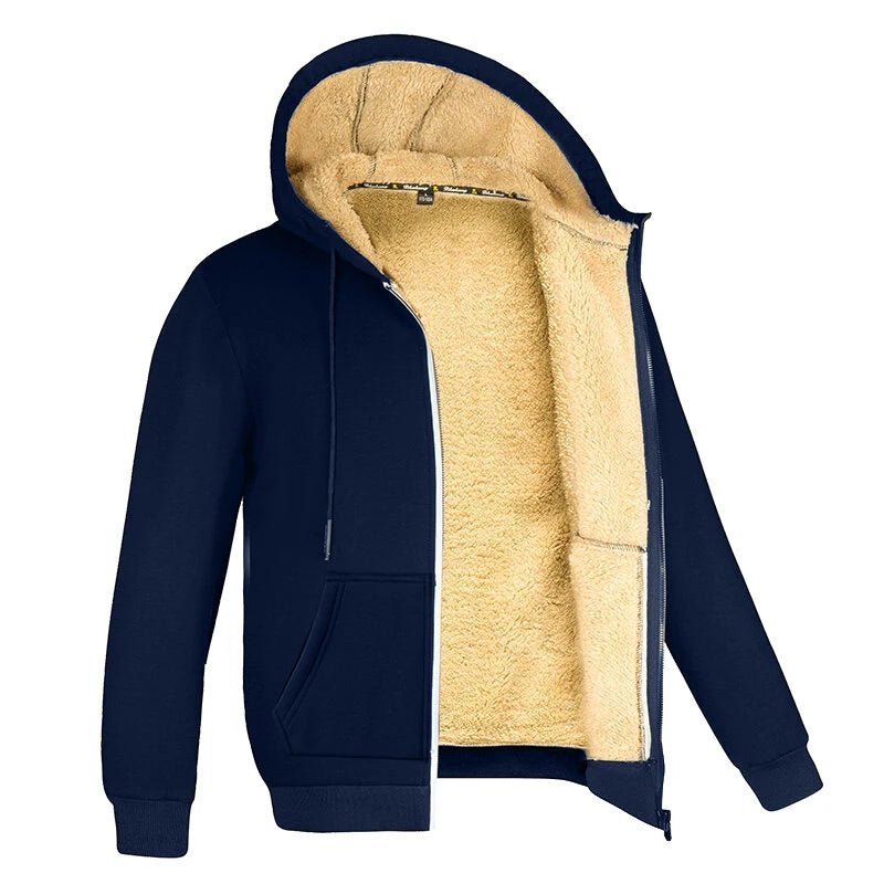 Unisex Winter Lambs wool Coats Thicken Warm Jackets Long Sleeve Zipper Hoodies Casual Sports Fleece Black Coat Hooded - PratSN